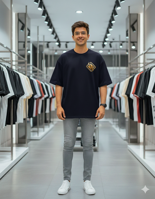 Printed Oversized T-Shirt Cotton Navy