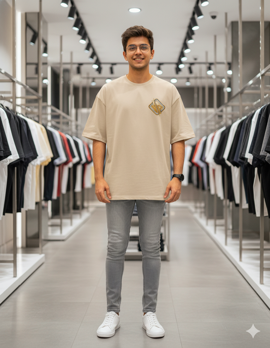 Printed Oversized T-Shirt Cotton Beige