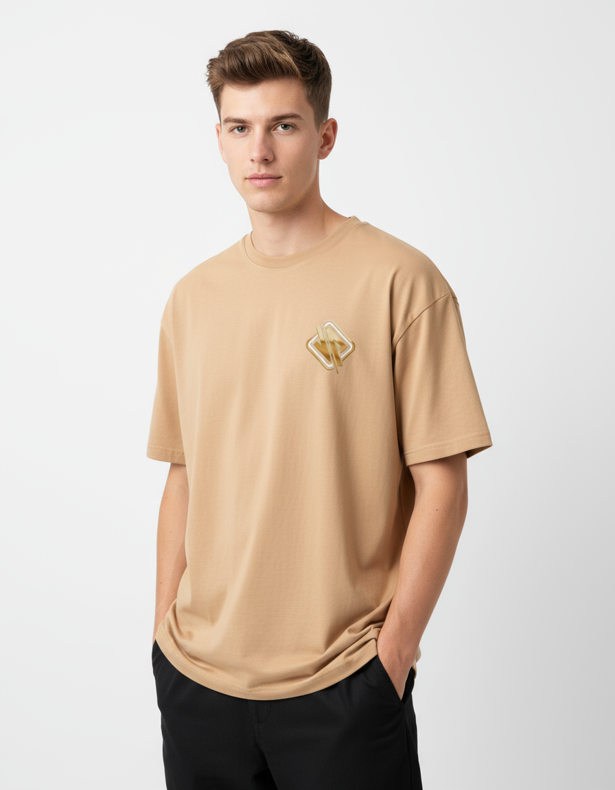 Printed Oversized T-Shirt Cotton Beige