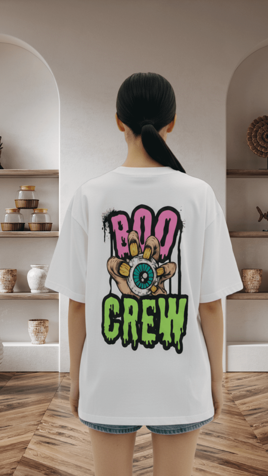 Premium Oversized TShirt Printed Ultra Comfortable Cotton 200 GSM White Boo Crew