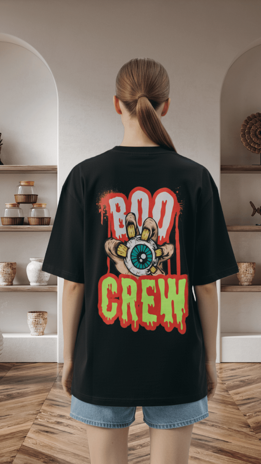 Premium Oversized TShirt Printed Ultra Comfortable Cotton 200 GSM Black Boo Crew