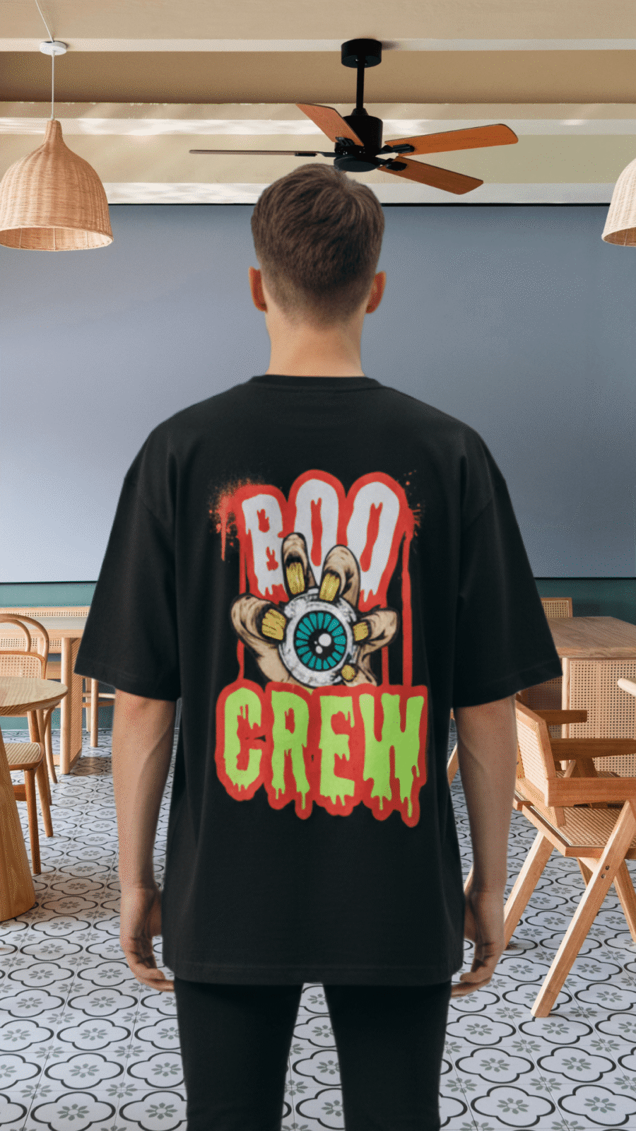 Premium Oversized TShirt Printed Ultra Comfortable Cotton 200 GSM Black Boo Crew