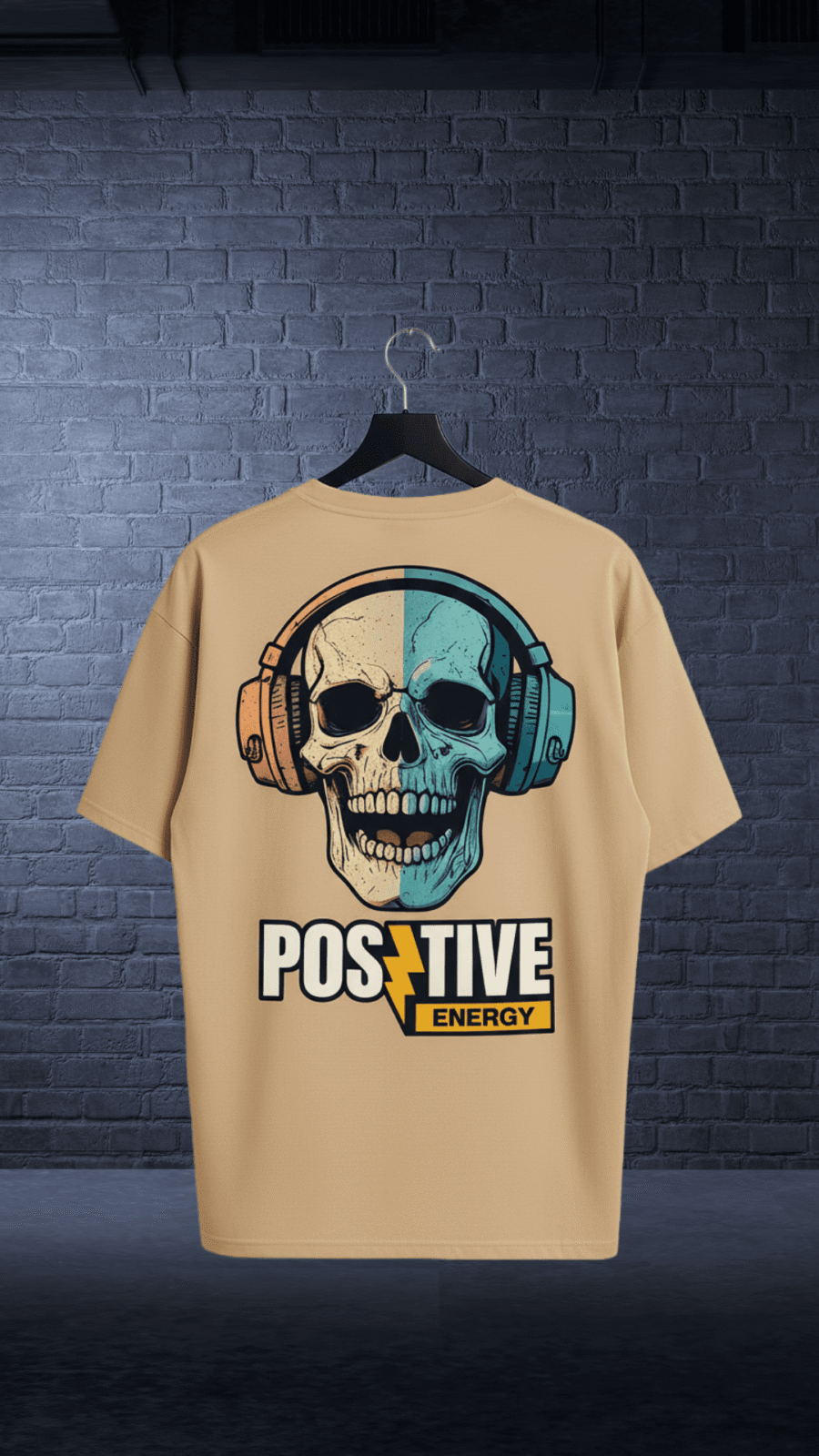 Untitled (6) Premium Oversized TShirt Printed Ultra Comfortable Cotton 200 GSM Beige Positive Energy