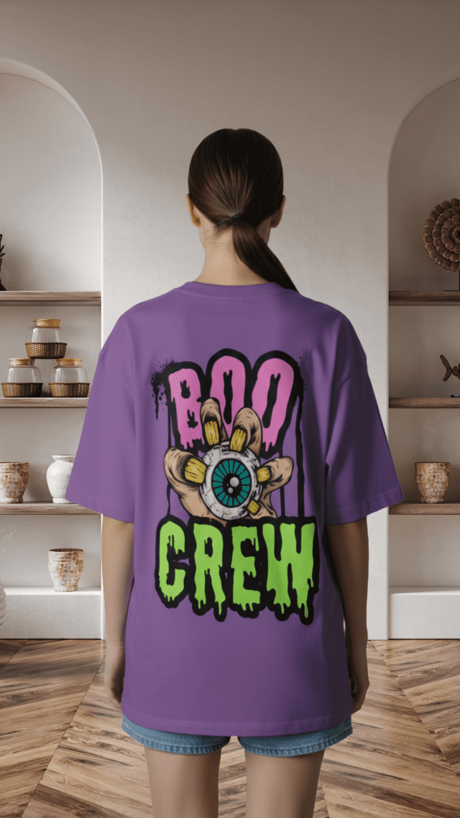 Premium Oversized TShirt Printed Ultra Comfortable Cotton 200 GSM Lavender Boo Crew