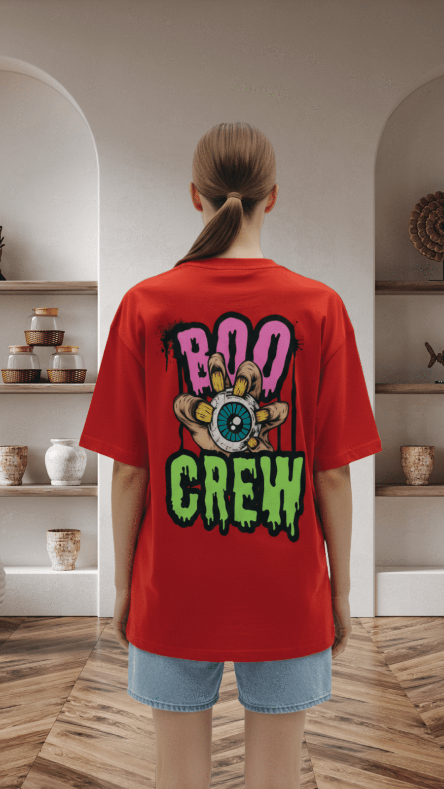 Premium Oversized TShirt Printed Ultra Comfortable Cotton 200 GSM Red Boo Crew