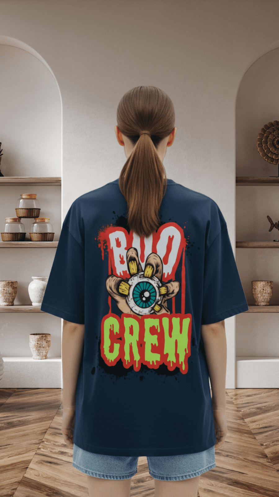 Untitled (9) Premium Oversized TShirt Printed Ultra Comfortable Cotton 200 GSM Navy Boo Crew