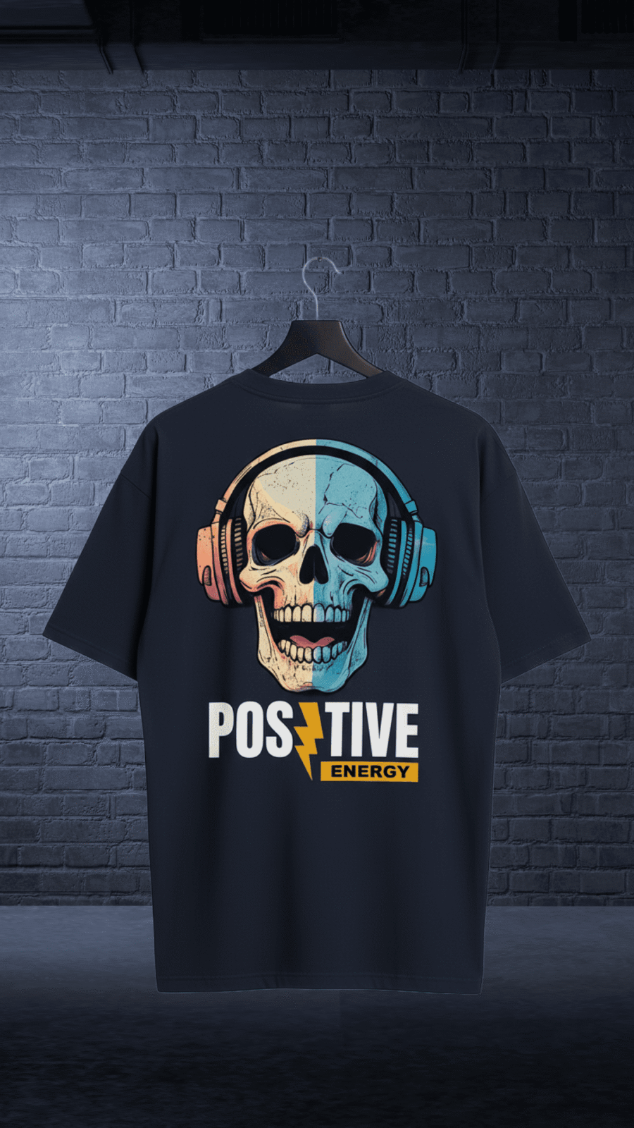 Premium Oversized TShirt Printed Ultra Comfortable Cotton 200 GSM Navy Positive Energy