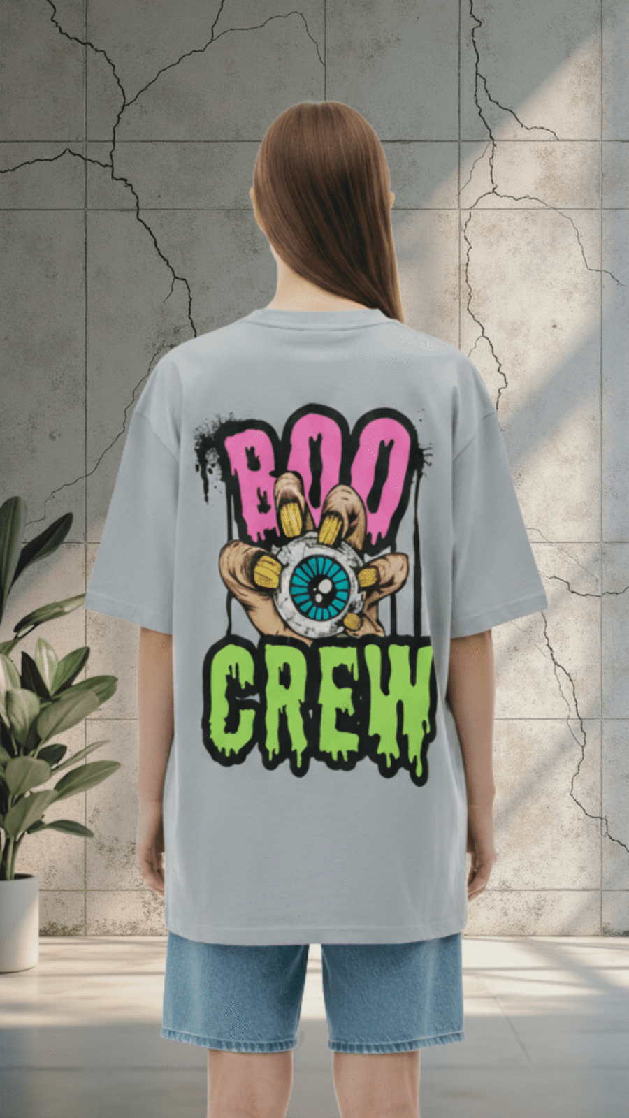 Premium Oversized TShirt Printed Ultra Comfortable Cotton 200 GSM Grey Boo Crew