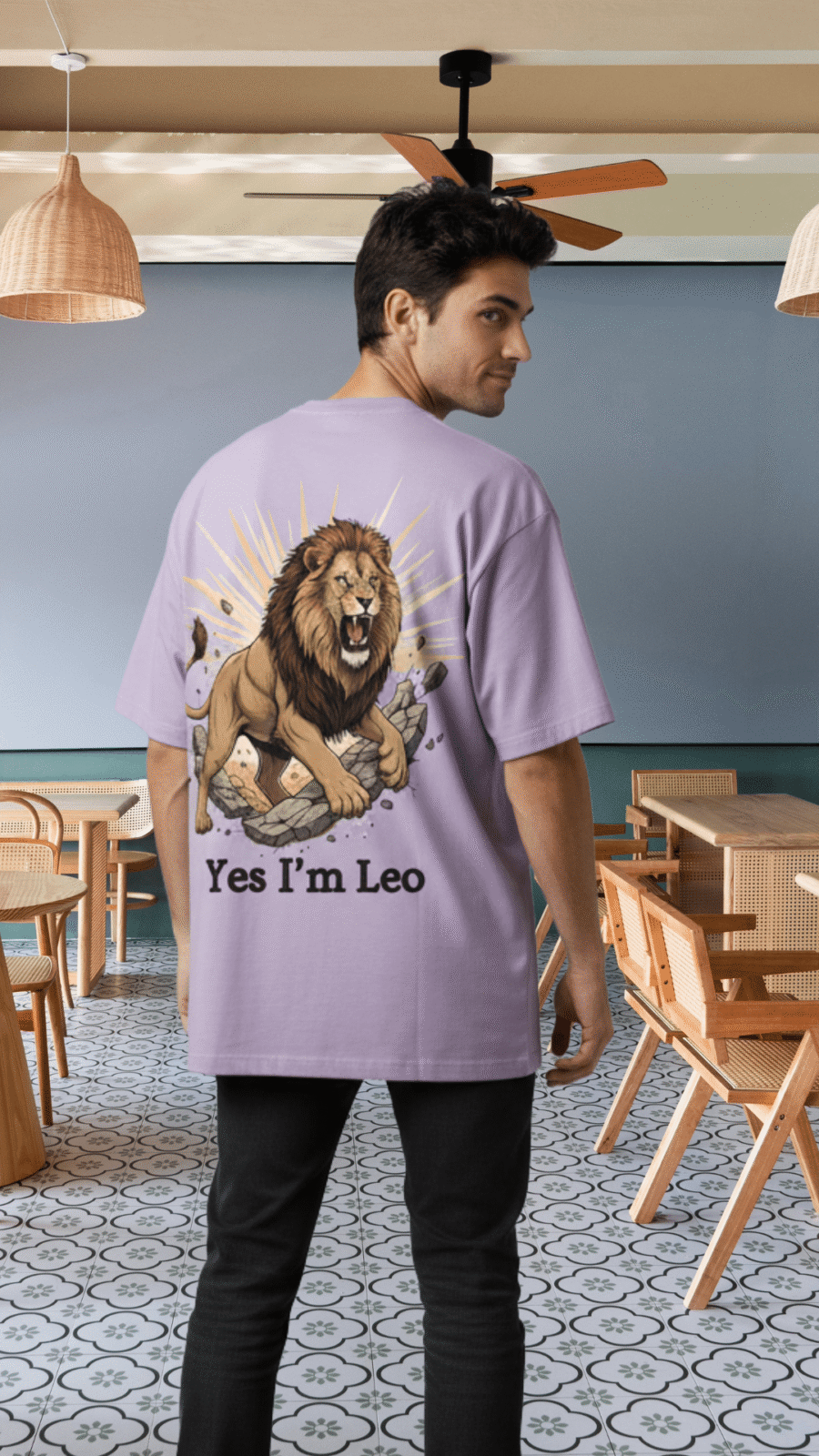 Premium Oversized TShirt Printed Ultra Comfortable Cotton 200 GSM Lavender Leo