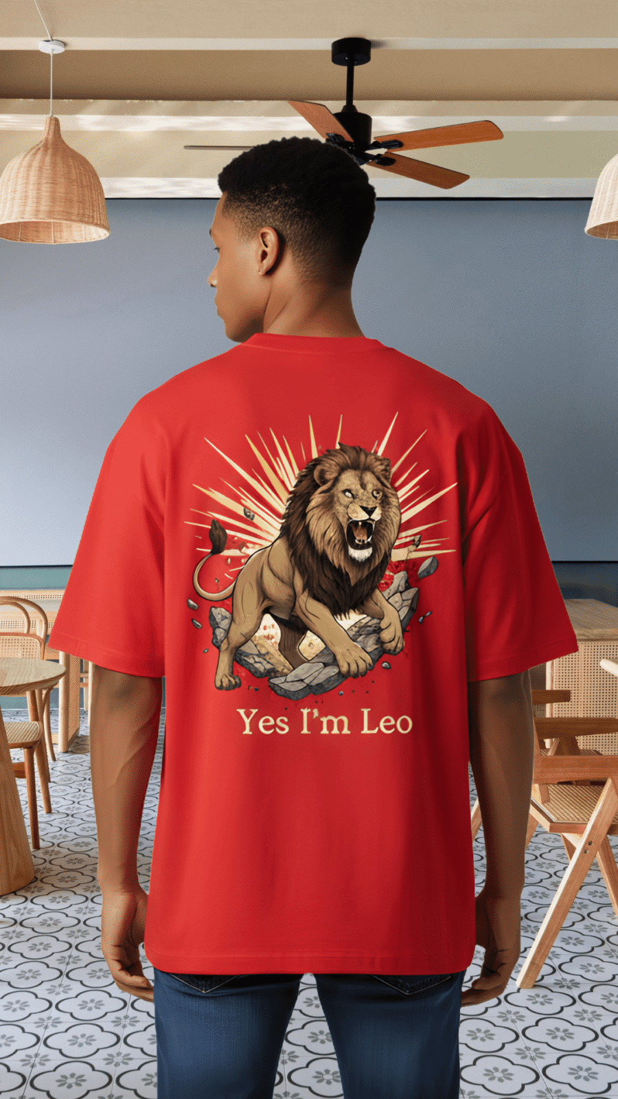 boy leoo(2) Premium Oversized TShirt Printed Ultra Comfortable Cotton 200 GSM Red Leo