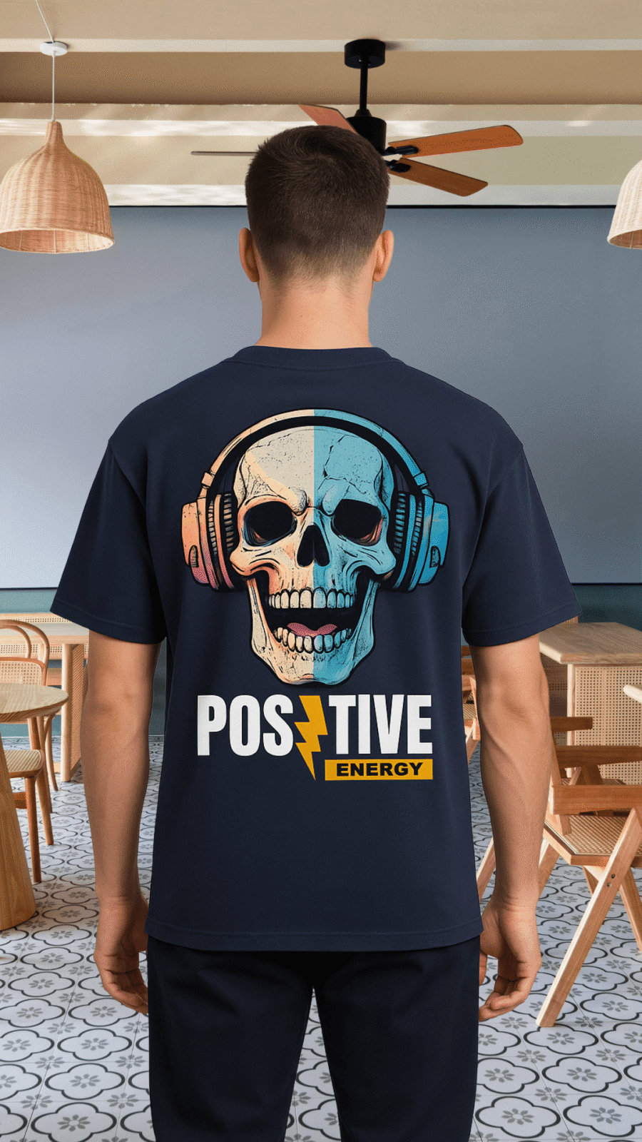 Premium Oversized TShirt Printed Ultra Comfortable Cotton 200 GSM Navy Positive Energy