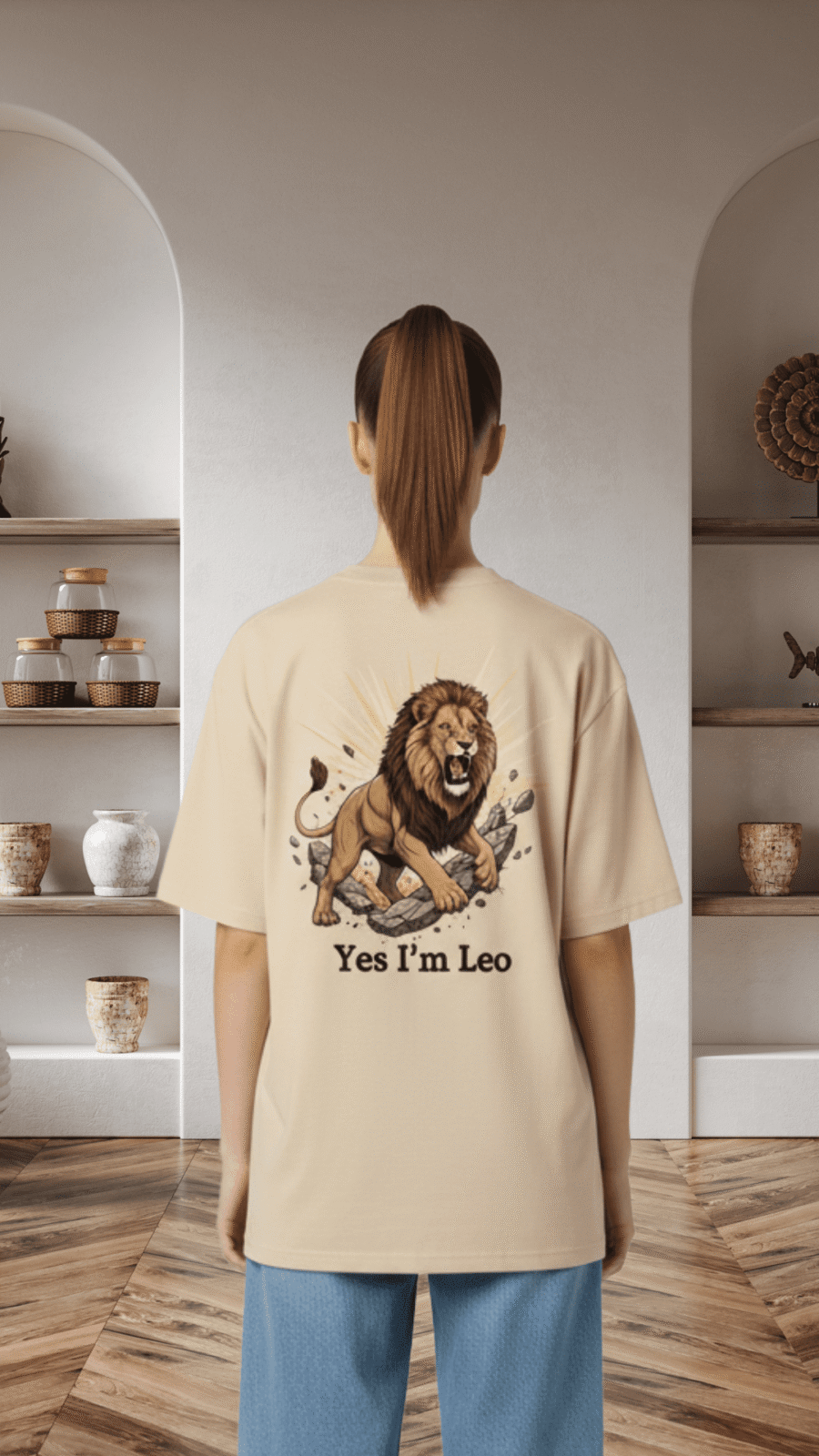 Premium Oversized TShirt Printed Ultra Comfortable Cotton 200 GSM Beige Leo