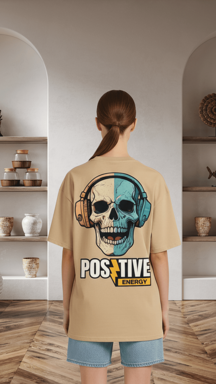 girl positive (3) Premium Oversized TShirt Printed Ultra Comfortable Cotton 200 GSM Beige Positive Energy