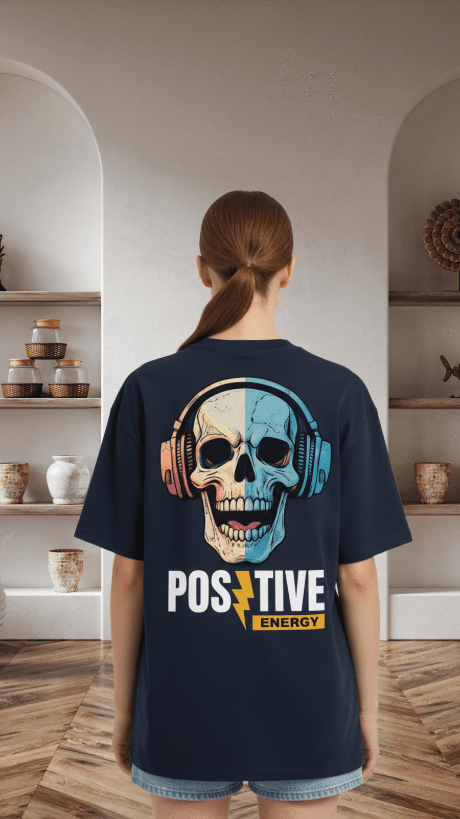 Premium Oversized TShirt Printed Ultra Comfortable Cotton 200 GSM Navy Positive Energy