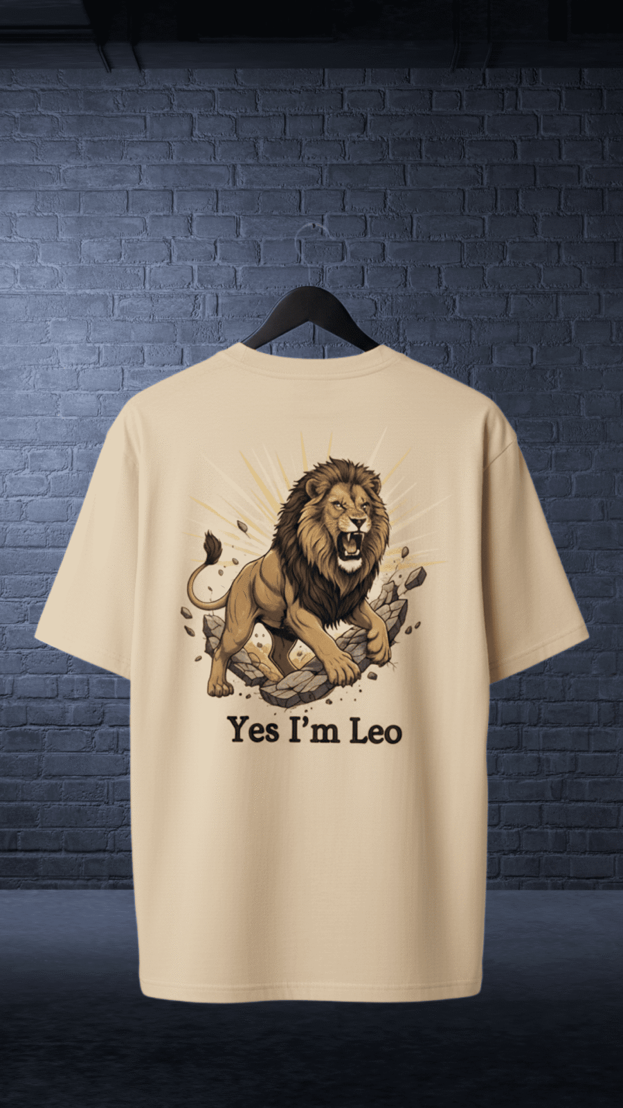 Premium Oversized TShirt Printed Ultra Comfortable Cotton 200 GSM Beige Leo