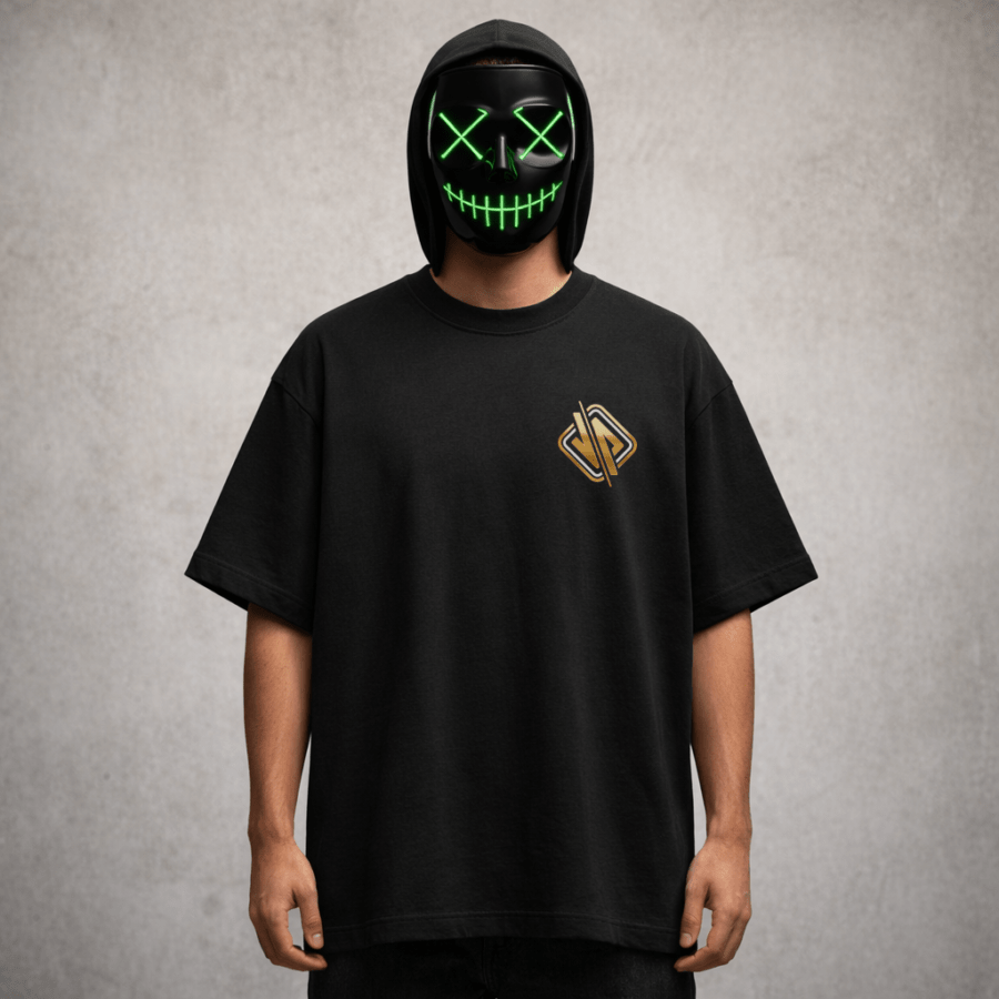 Black fornt view Premium Oversized TShirt Printed Ultra Comfortable Cotton 200 GSM Black Boo Crew