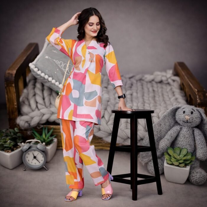 Elegant Cotton Digital Print Coord Set with Pant for Women | Premium Magic Cotton Wear