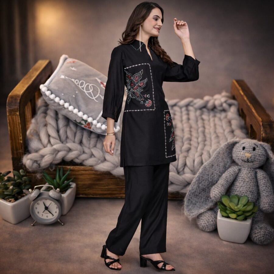 Luxurious Black Embroidered Coord Set with Pant for Women Designer Mirror Work