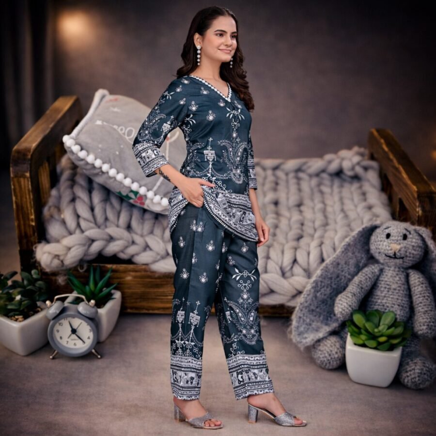 Elegant Cotton Digital Print Coord Set with Pant for Women | Premium Magic Cotton Wear