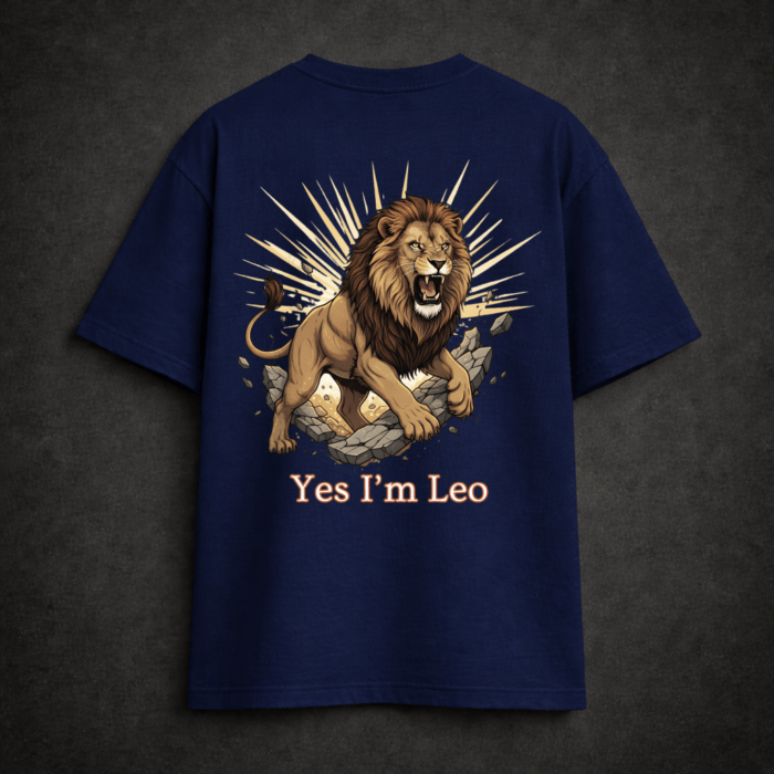 Premium Oversized TShirt Printed Ultra Comfortable Cotton 200 GSM Navy Leo
