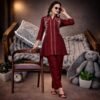 Luxurious Maroon Coord Set with Pant for Women | Premium Dual Tone Embroidered Mirror Work