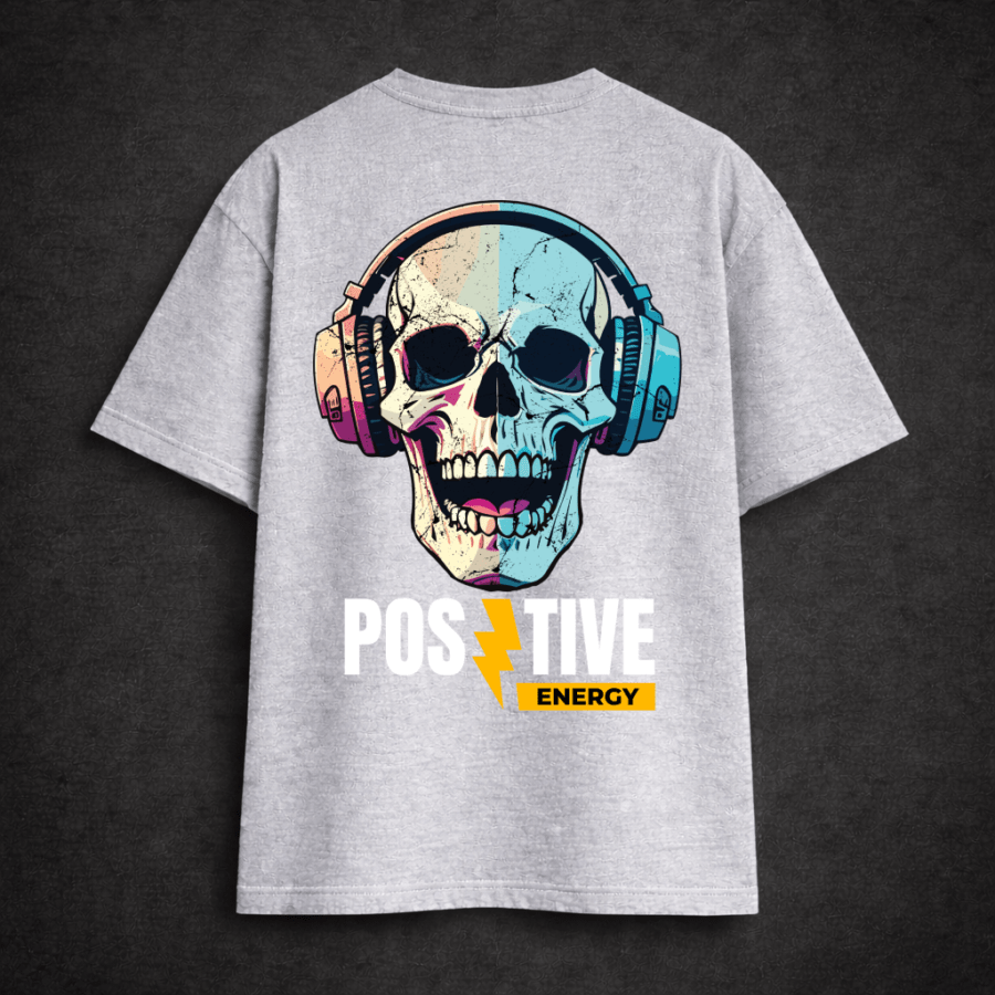 Premium Oversized TShirt Printed Ultra Comfortable Cotton 200 GSM Grey Positive Energy