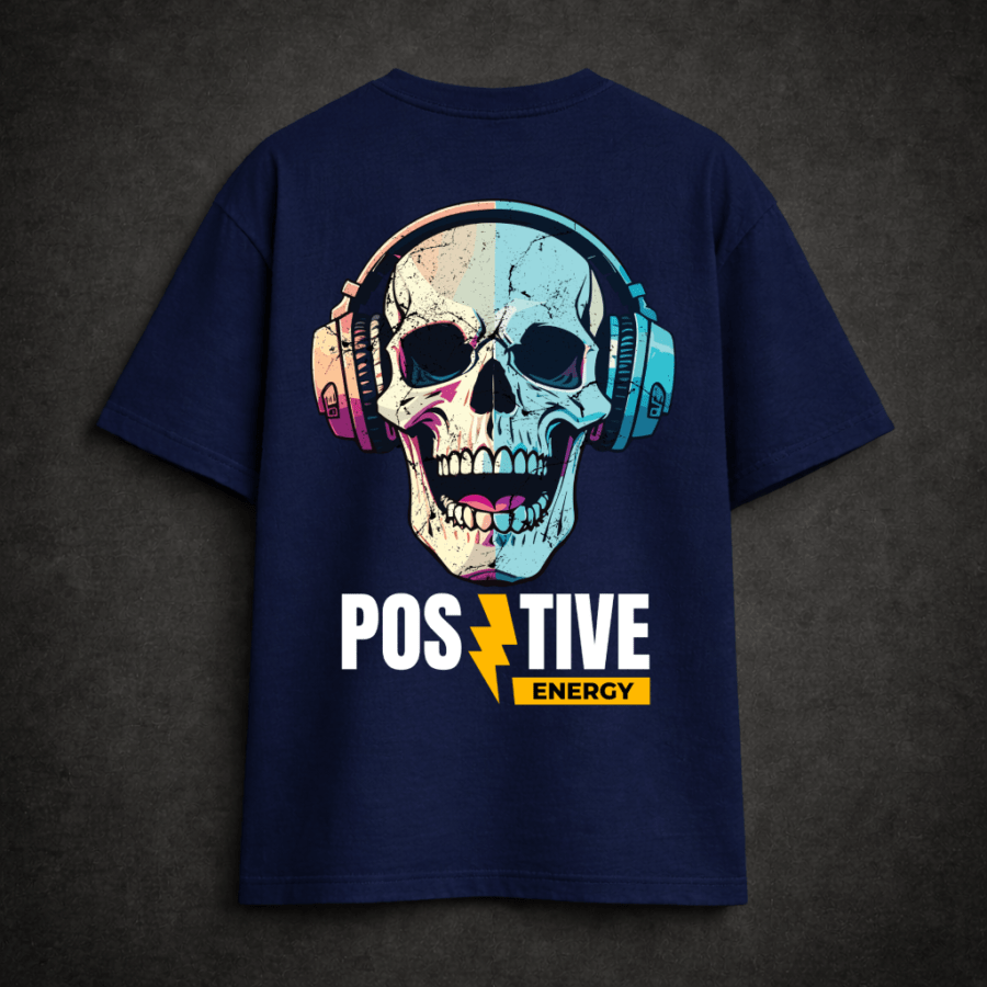 Positive Energy navy back Premium Oversized TShirt Printed Ultra Comfortable Cotton 200 GSM Navy Positive Energy