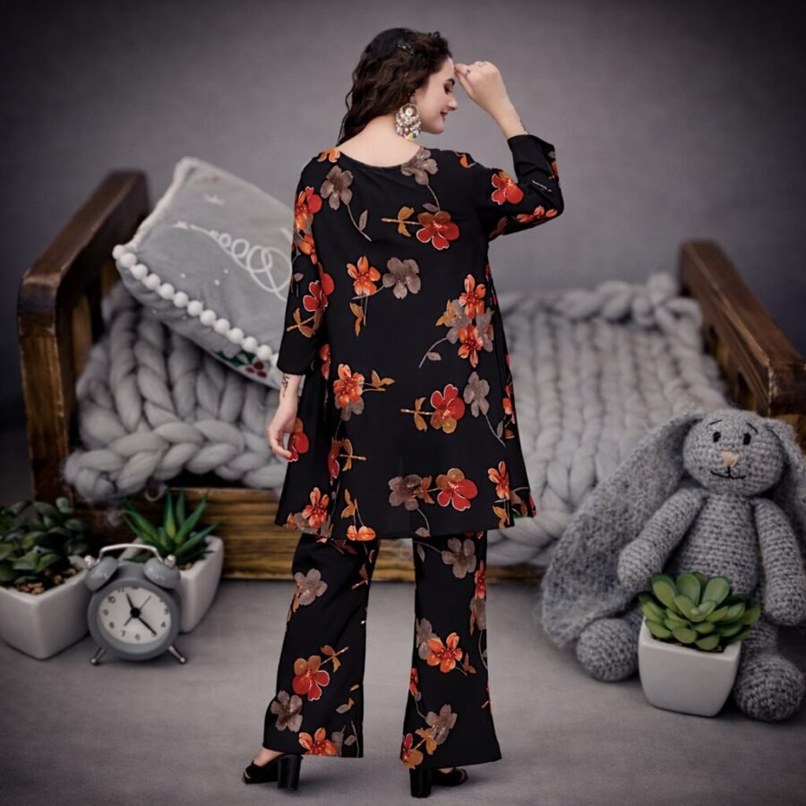 Stunning Black Floral Coord Set with Pant for Women Premium Delta Print Wear