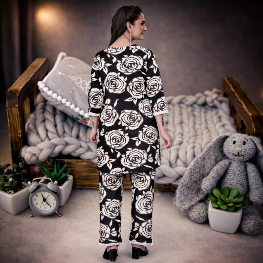 Stunning Black Rayon Printed Coord Set with Pant for Women | Premium Designer Wear