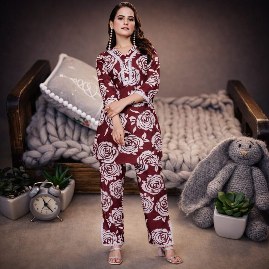 Stunning Maroon Rayon Printed Coord Set with Pant for Women | Premium Designer Wear