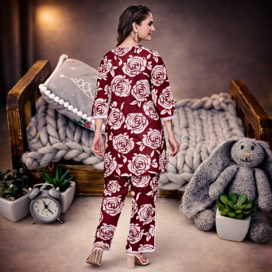 Stunning Maroon Rayon Printed Coord Set with Pant for Women | Premium Designer Wear
