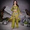 Stunning Mehendi Green Coord Set with Pant for Women Premium Designer Wear printed mehendi green coord set women stylish look