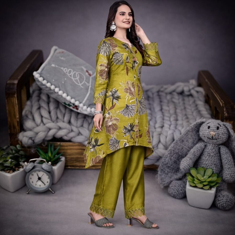Stunning Mehendi Green Coord Set with Pant for Women Premium Designer Wear1 Stunning Mehendi Green Coord Set with Pant for Women Premium Designer Wear