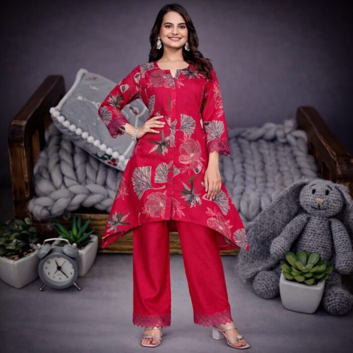 printed Rani Pink coord set women stylish look