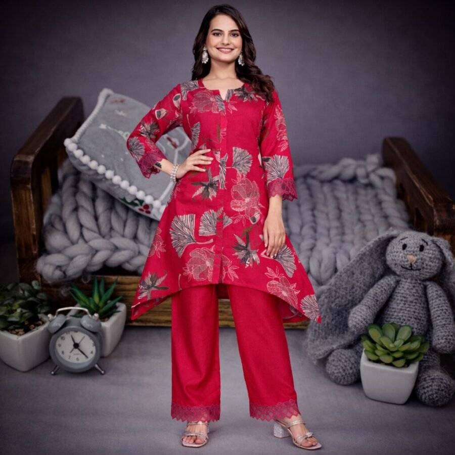 Stunning Rani Pink Coord Set with Pant for Women Premium Designer Wear2 printed Rani Pink coord set women stylish look