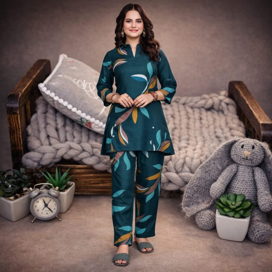 bottle green printed coord set