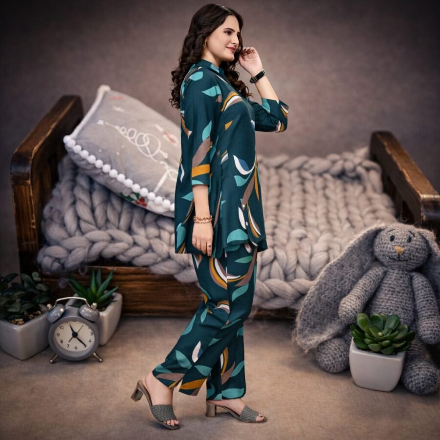 Stylish Bottle Green Printed Coord Set with Pant for Women  Premium Magic Cotton Wear