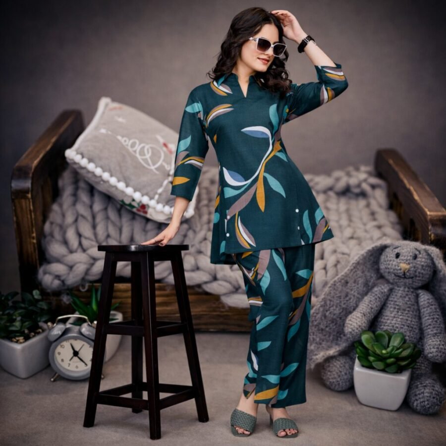 Stylish Bottle Green Printed Coord Set with Pant for Women  Premium Magic Cotton Wear