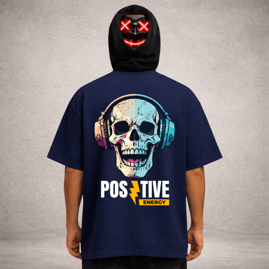 Untitled (1024 x 1024 px) (5) Premium Oversized TShirt Printed Ultra Comfortable Cotton 200 GSM Navy Positive Energy