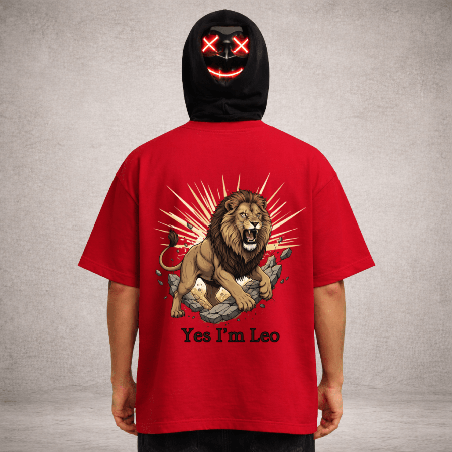 Untitled (1024 x 1024 px) (6) Premium Oversized TShirt Printed Ultra Comfortable Cotton 200 GSM Red Leo