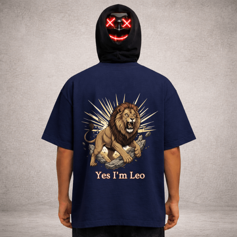 Premium Oversized TShirt Printed Ultra Comfortable Cotton 200 GSM Navy Leo
