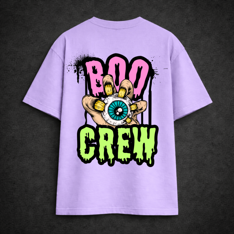 boo crew lavender back Premium Oversized TShirt Printed Ultra Comfortable Cotton 200 GSM Lavender Boo Crew