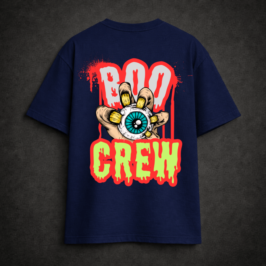 boo crew navy back Premium Oversized TShirt Printed Ultra Comfortable Cotton 200 GSM Navy Boo Crew