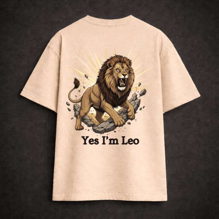 Premium Oversized TShirt Printed Ultra Comfortable Cotton 200 GSM Beige Leo