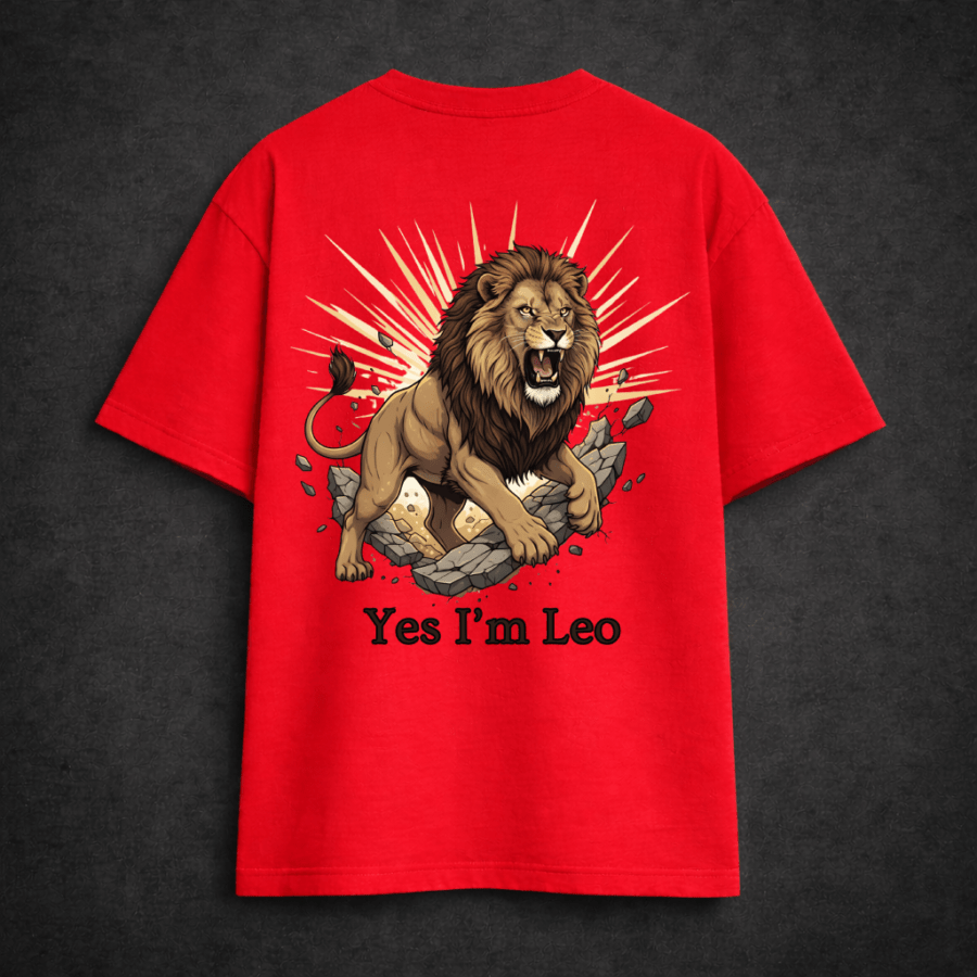 leo red back Premium Oversized TShirt Printed Ultra Comfortable Cotton 200 GSM Red Leo